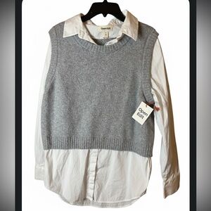 Open Edit Gray Sweater Vest with White Shirt. NWT